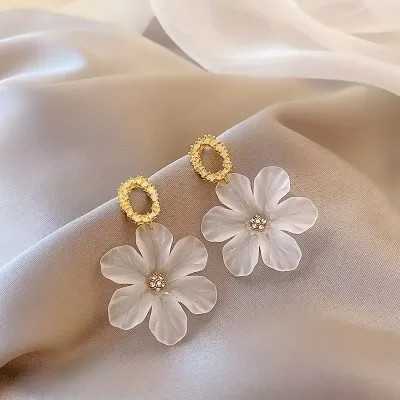 White Flower Dangle Earrings
